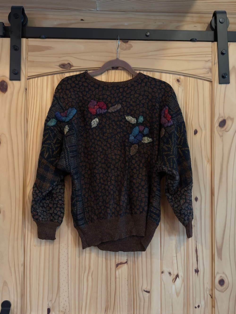 Vintage Embroidered Floral Brown Crewneck Sweater